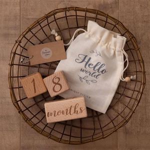 Creative <b>Wooden</b> Building <b>Blocks</b> for Newborn Photography Props Laser Cut Carved Monthly Milestone Cards Baby Gift Mother's Day - Product Image 1