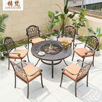 Table d'extérieur avec grille de barbecue au charbon de bois coréen, table et chaise de barbecue en plein air, table d'extérieur pour barbecue