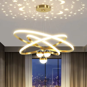 JUNTOS Oro Tres anillos Luces colgantes de alta calidad Líneas suaves Candelabro de Ambiente de moda nórdica moderna - Product Image 5