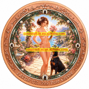 Médaille en cuivre colorée en relief de <span class=keywords><strong>Doberman</strong></span> <span class=keywords><strong>Pinscher</strong></span> et Jeune Fille, 1 oz Troy, Cuivre Pur 999, Artisanat d'Art Animalier, Objets de Collection, Cadeau - Product Image 3