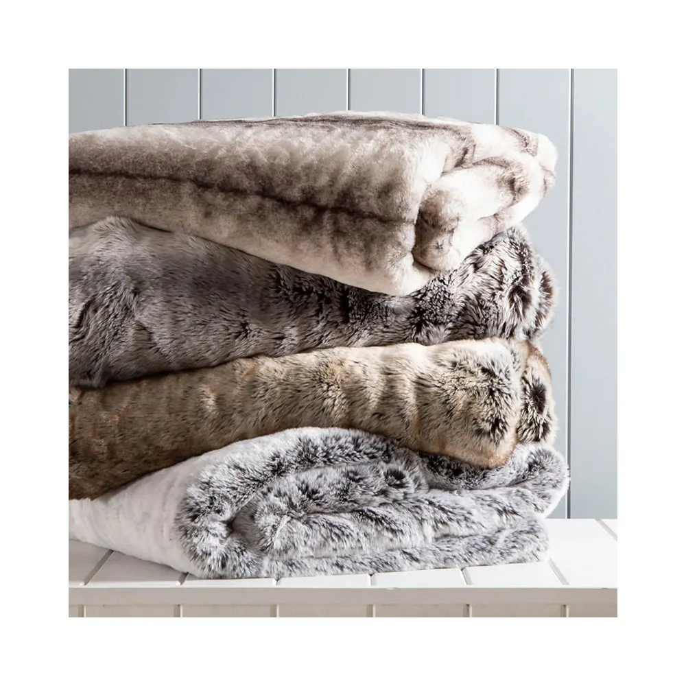 Low Price Sale Luxury Warm Hotel 100%polyester Knitted Faux Fur Throw Blanket For Bed Sofa