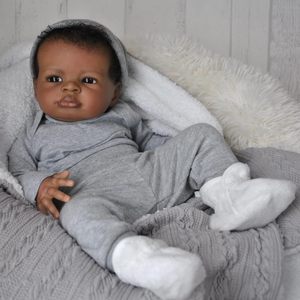 Poupées réalistes Reborn, garçon <span class=keywords><strong>noir</strong></span> de 19 pouces, <span class=keywords><strong>poupée</strong></span> nouveau-né afro-américaine, corps souple et réaliste, cadeau de Noël ou d'anniversaire - Product Image 1