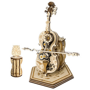 Design di moda Punk violoncello in legno kit modello Puzzle da te assemblare giocattoli 3D scatola di musica <span class=keywords><strong>Vintage</strong></span> cartone animato strumento musicale stile - Product Image 4