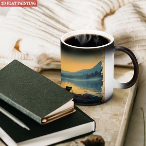 Custom Logo Promotional <b>Ceramic</b> <b>Cup</b> Frosted Black 11oz Heat Color Changing Magic Drinking Mug - Product Image 3