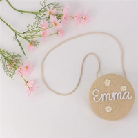 Sac bandoulière personnalisé en paille tressée avec nom brodé, fermeture éclair, poche intérieure, sans doublure, pour filles, voyage, plage