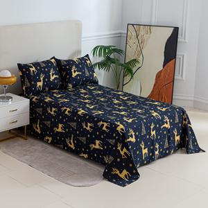 Ensemble de literie de Noël pas cher microfibre lit de Noël drap plat taies d'oreiller avec arbres de Noël cerfs motif housse de <span class=keywords><strong>couette</strong></span> ensemble - Product Image 2