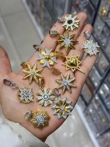 Colgante CZ Sunburst al por mayor, tono oro y plata, dijes de estrella de ocho puntas para la fabricación de joyas y collares - Product Image 1