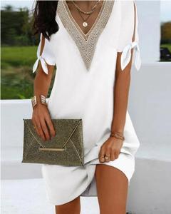 Vestido de encaje con cuello y lazo de color liso, estilo artesanal, nueva moda de <span class=keywords><strong>verano</strong></span> para mujer - Product Image 6