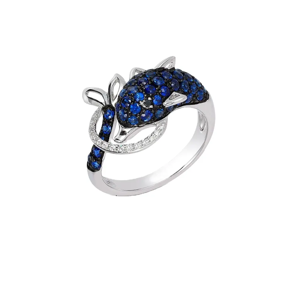 Cincin zirkon hitam dan safir wanita perak murni 925 cincin jari terbuka perhiasan hewan cincin wanita lumba-lumba