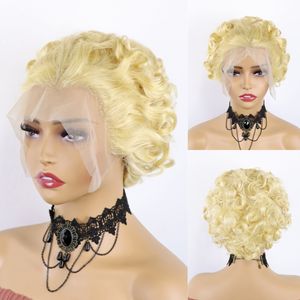 Perruques de cheveux humains courts bouclés coupe <span class=keywords><strong>Pixie</strong></span> pour femmes perruque Bob frontale en dentelle transparente à vague profonde <span class=keywords><strong>coiffure</strong></span> polyvalente à l'aspect naturel - Product Image 4