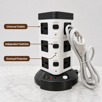 Multiprise verticale multifonction avec lampe de nuit USB, construction en laiton et cuivre, multiprises, protection contre les surcharges, pour usage industriel/bureau/maison