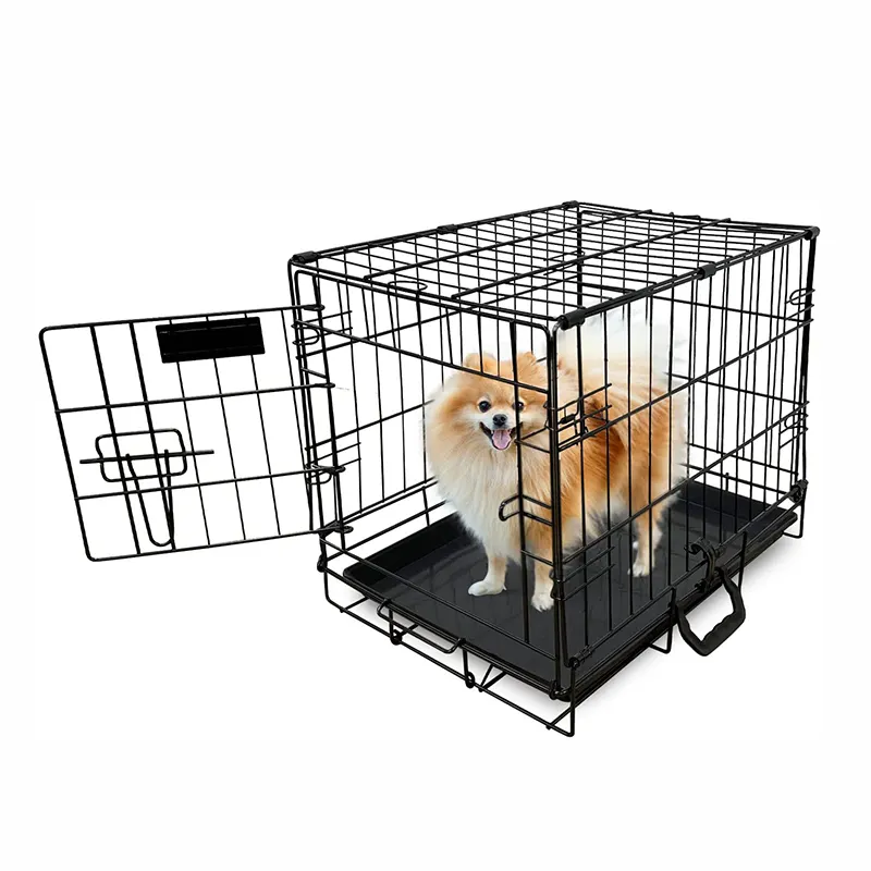 Dog Puppy Cage Folding 2 Door Crate with Plastic Tray Extra