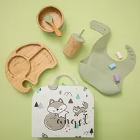Ensemble de 5 pièces pour bébé : Assiette, bol et cuillère à ventouse en silicone de qualité alimentaire, motif éléphant mignon, idéal pour l'alimentation des enfants