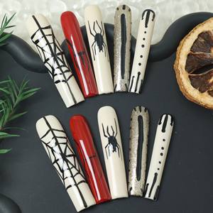 Uñas postizas de lujo de acrílico rosa, estilo ataúd largo, hechas a mano, con cobertura completa y pedrería dibujada a mano, precio de fábrica. - Product Image 2