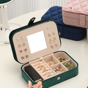 Factory Wholesale Custom Jewelry Organizer <b>Storage</b> <b>Box</b> Ring Pendant Bracelet Rectangle Velvet <b>Box</b> with Mirror Buckle Closure - Product Image 4