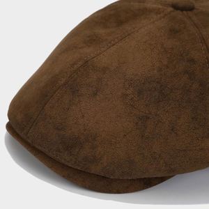 2024 Retro Fashion Suede Solid Color Newsboy <b>Hat</b> <b>for</b> Men Women Autumn Winter British Casual Beret <b>Hat</b> - Product Image 4