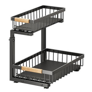 Fabrication de supports de rangement personnalisés pour cuisine salle de bain sous évier organisateur de fournitures de nettoyage rangement à 2 niveaux en fil métallique - Product Image 1