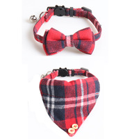 Collier pour chat en coton à carreaux réglable, prêt à expédier, avec bandana et nœud papillon, style anglais élégant, vente en gros
