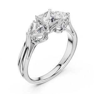 แหวนหมั้นเพชรทรงปรินเซสคัท 3 เม็ด น้ำหนัก 1.00 กะรัต ทองคำแท้ 14K สำหรับผู้หญิง ได้รับการรับรองจาก IGI สไตล์หรูหรา - Product Image 2
