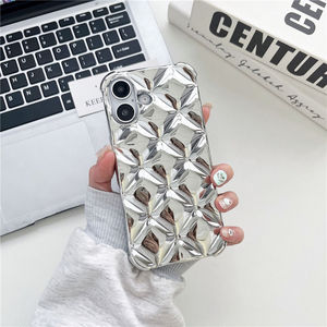 Funda de teléfono de rejilla de rombos 3D Rosa chapada brillante a la moda para <span class=keywords><strong>iPhone</strong></span> 16 Pro Max 15 13 14 <span class=keywords><strong>12</strong></span> 11 funda trasera de silicona suave - Product Image 5