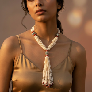 Collar Étnico con Cuentas de Ágata y Borla de Plata Tibetana para Oración, Joyería, Accesorio de Moda Unisex - Product Image 3