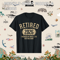 T-shirt personnalisé noir pour homme, imprimé 'Retired 2026', manches courtes, col rond, en coton, motif graphique vintage, pour célébration