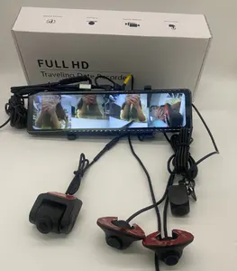 4 kanal ayna dash cam360 derece ön panel kamerası dikiz aynası 12 inç dokunmatik ekran araba Dvr kara kutu 4 lens