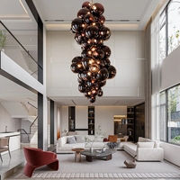 Diverses formes d'escalier d'hôtel et de villa Lampe à suspension moderne de luxe en verre soufflé à LED pour raisin Grand lustre Suspension pour hôtel