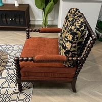 Fauteuil de détente moderne en bois massif avec dossier haut confortable et assise rembourrée pour salon, hôtel, appartement, balcon