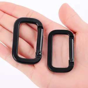 Oksidasi gantungan kunci aluminium kail datar Carabiner 50mm hitam pengunci karabiner persegi dengan tali