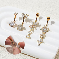 Lot de 4 Piercings de Nombril en Acier Inoxydable Plaqué Or 14G 1.6MM avec Pendentif Clicker, Bijoux Corporels pour Femme, Idéal Cadeau