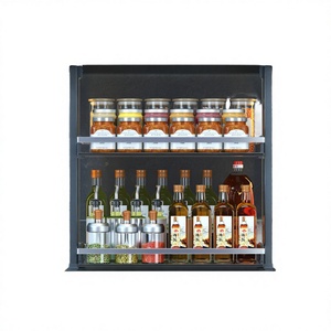 Solid Wood <b>Kitchen</b> <b>Storage</b> <b>Unit</b> Modern Minimalist Style Smart <b>Kitchen</b> Lifting Cabinet Glass Doors Metal Construction - Product Image 3