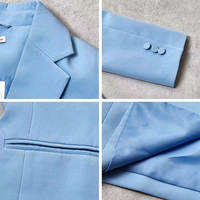 Fabricant de blazers pour femmes sur mesure OEM ODM, bleu clair, manches longues, col à revers, bouton unique