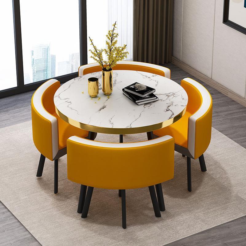 Jaune et blanc 1 table 4 chaises pieds noirs