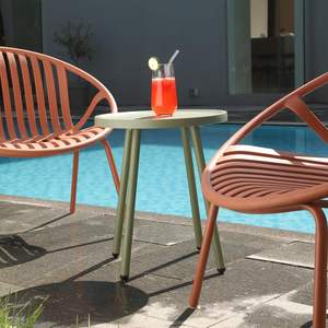 Juego de Muebles de Patio de Bambú de 3 Piezas al por Mayor con Mesa <span class=keywords><strong>Bistro</strong></span> Verde y Sillas Naranjas para Jardín, Piscina y Terraza - Product Image 2