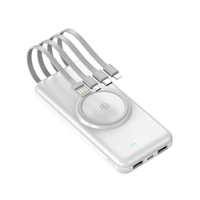 Innovation Trend 2022 10000mah Wireless LED Display Power Bank with 4 Wires for Fast Charging Mobile Phone Accessories