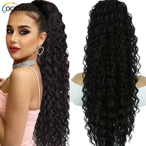 Cola de caballo larga de onda oceánica de 30 pulgadas, extensión de cola de caballo sintética ondulada de agua de fibra Kanekalon sin enredos y desprendimiento <span class=keywords><strong>con</strong></span> cordón - Product Image 1