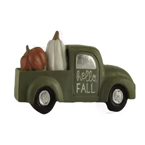 Hot Sale New Design Resin Crafts GREEN TRUCK WITH PUMPKINS-HELLO FALL