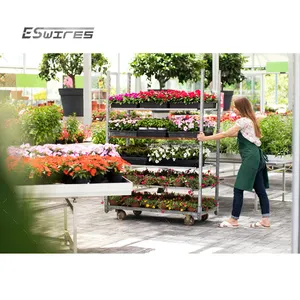 Open design multi-layer detachable plywood vertical storage steel welded flower shop display rack