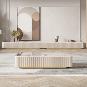 Ultra-<span class=keywords><strong>Long</strong></span> 3m Moderne En Bois Salon Rock Panel <span class=keywords><strong>Meuble</strong></span> <span class=keywords><strong>TV</strong></span> Table À Thé Combinaison De Luxe <span class=keywords><strong>Gris</strong></span> Table Basse - Product Image 3