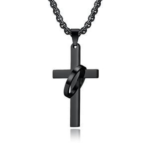 ZB 힙합 Hipster 쥬얼리 스테인레스 스틸 목걸이 주님의기도 헤일로 링 크로스 목걸이 남성용 - Product Image 4