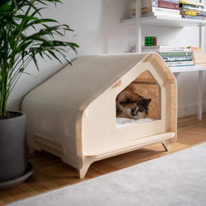 Cat House – Covered Indoor Pet Bed with <b>Cushion</b> & Scratcher Wood Cat Scratcher House for Cats, Kittens, <b>Small</b> Dogs - Product Image 2