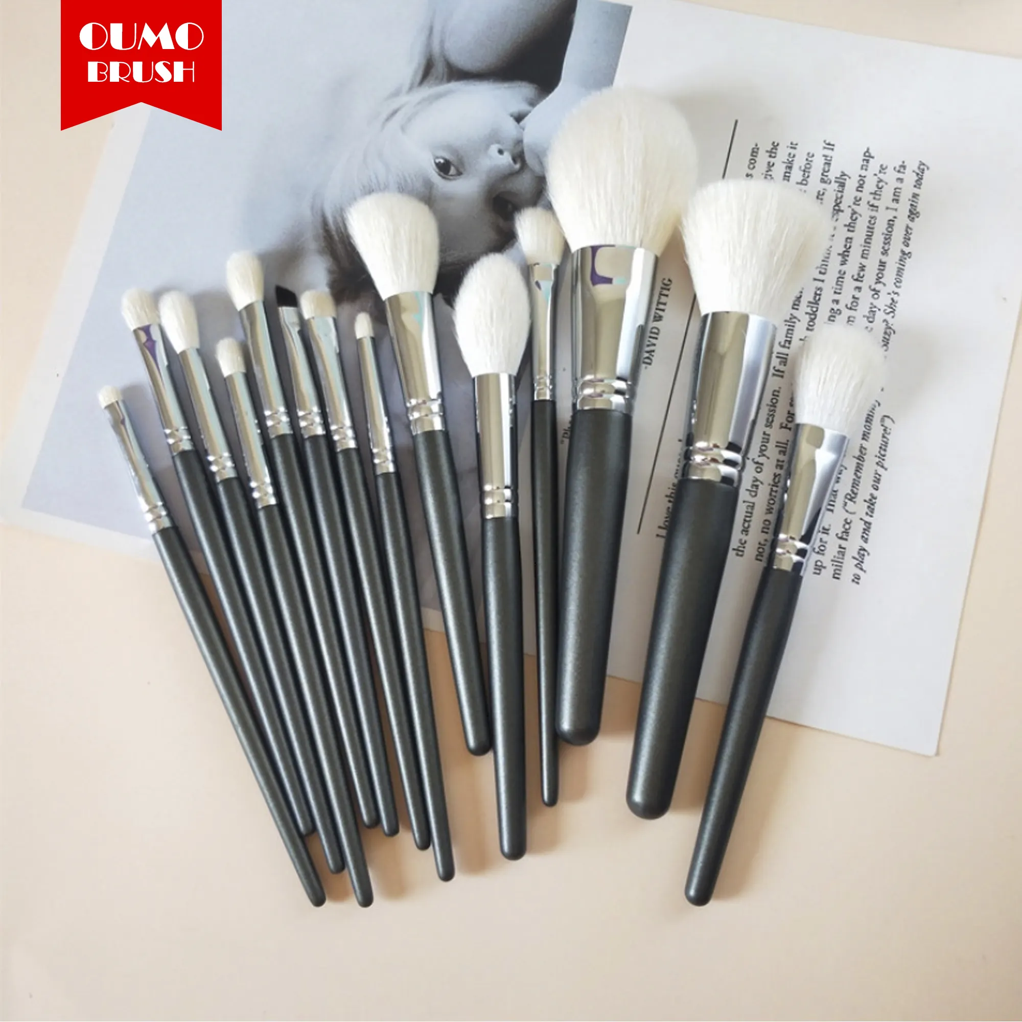 OUMO- beauty supplier natural hair makeup brushes 14 pcs XGF goat hair makeup brush set blenders cosmetic makeup