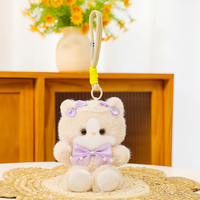 Porte-clés en peluche chat personnalisé en gros, poupée en peluche chat kawaii avec nœud perlé, breloque de sac en coton PP, cadeau porte-clés chat