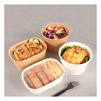 Conteneur alimentaire rectangulaire jetable personnalisé avec impression de logo, 500 ml, 880 ml, pour restaurant, bol en papier pour salade avec couvercle en PET
