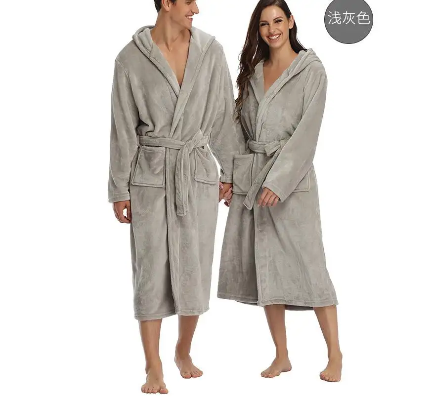 Venta al por mayor mejor precio suave grueso felpa microfibra polar Albornoz unisex batas de baño para mujeres pijamas hombres con logotipo personalizado