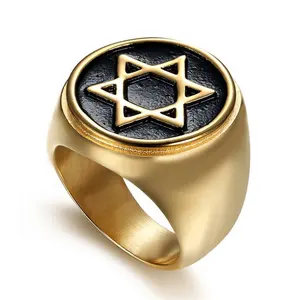 Nhà Máy Trung Quốc Custom Ring Tôn Giáo Men Stamp Nhẫn Mạ Vàng Bạc Mạ Biểu Tượng Tôn Giáo Star Ring