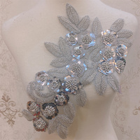 Nouvelle applique en dentelle à fleurs perlées, couture, garnitures de mariage, motif de broderie, 21*35cm