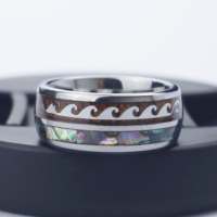 Poya Bague en tungstène pour homme Vagues hawaïennes Koa Bois Ormeau Shell Incrustation à deux lignes Style classique pour anniversaire de fête de fiançailles