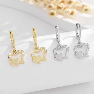 2025 exquis de haute qualité mode coeur pendentif 14k cuivre plaqué or incrusté Zircon tenue quotidienne boucles d'oreilles en laiton bijoux pour femmes - Product Image 3